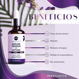 PUREZANATUR Suero facial Efecto Tensor Lifting con Gaba Y DMAE  Acido hialurnico, colgeno y elastina  Serum hidratante que aporta elasticidad 50ml... 