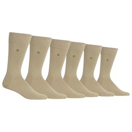 Chaps Men's Classic Dress Crew Socks-3 Pattern Color Designs, Solid Khaki (6 Pairs), 6-12