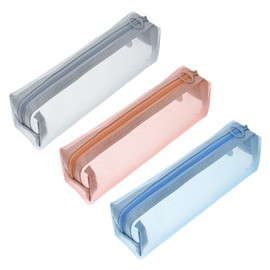 3Pcs Mesh Makeup Brush Bag Portable Travel Cosmetic Pouches Small Makeup Pouch with Zipper Clear Makeups Bags Square Cosmetic Bags for Travel Home Office Purse Lipstick Earphone Keys Organizer