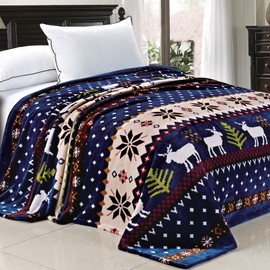 Serenta Light Weight Christmas Collection Flannel Fleece Blanket, Twin, Blue Christmas Deer
