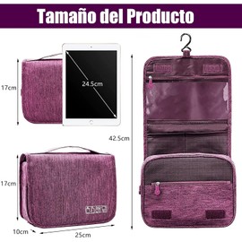 Neceser de Viaje, Cosmetiquera de Viaje, Bolsa de Tocador, Bolsa Cosmetiquera Impermeable, Almacenamiento, Bolsa de Aseo Colgante Organizador, con Múltiples Compartimentos (Púrpura)