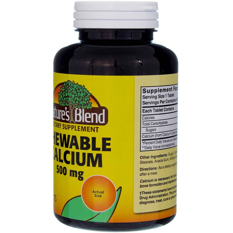 Nature's Blend Chewable Calcium 500 mg, 100 Tablets (Pack of