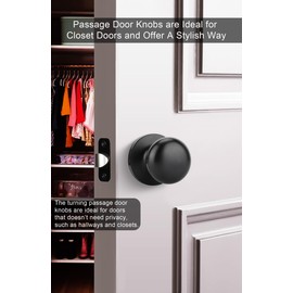 Goldenwarm Black Closet Door Knobs, Passage Door Knobs, Matte Black Door knob Without Lock for Hallway, Closet(4 Pack)