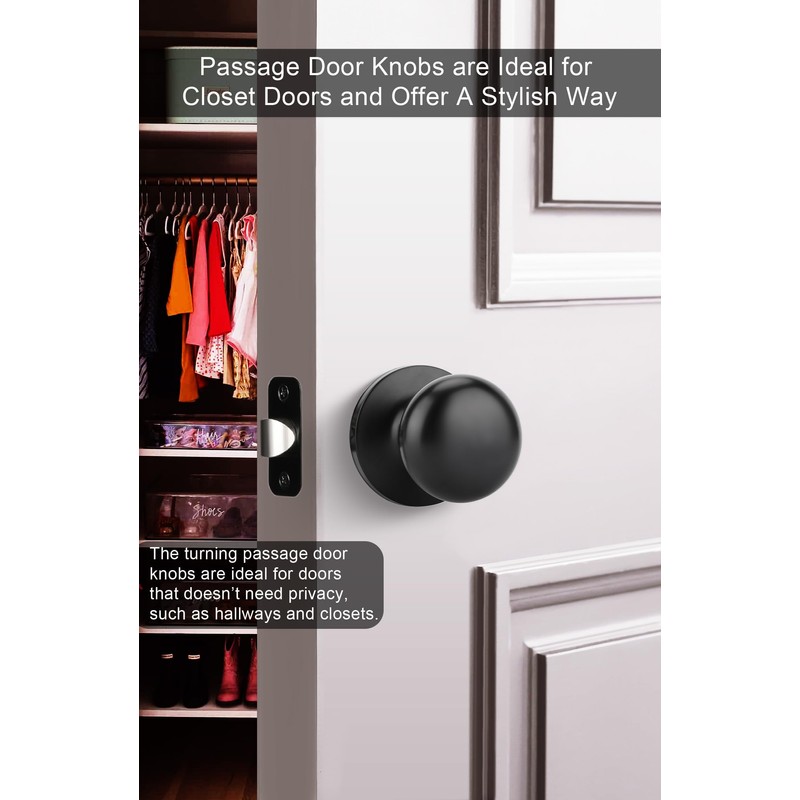Goldenwarm Black Closet Door Knobs, Passage Door Knobs, Matte Black