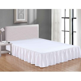Sheets & Beyond Wrap Around Solid Luxury Hotel Quality Fabric Bedroom Dust Ruffle Wrinkle and Fade Resistant Gathered Bed Skirt 14 Inch Drop (Twin, White)