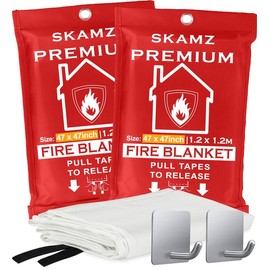 SKAMZ Emergency Fire Blanket for Home and Kitchen - XL Size - 2 Pack 47" x 47" W/Hooks - Welding Fireproof Blanket, Heavy-Duty Blankets for Welding, Best Gift for Christmas