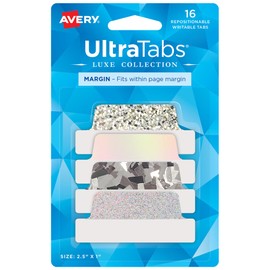 Avery Ultra Tabs Luxe Collection, 2.5" x 1" Margin Tabs, Holographic Iridescent Designs, Repositionable, 16 Total (74179)
