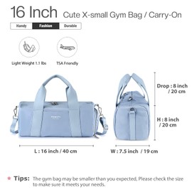 PHSYNI Small Gym Bag for Women Girls & Kids, 16-Inch Mini Duffle Bag with Shoe Compartment, Compact Workout Bags for Sports Travel Swim Dance, Sky Blue