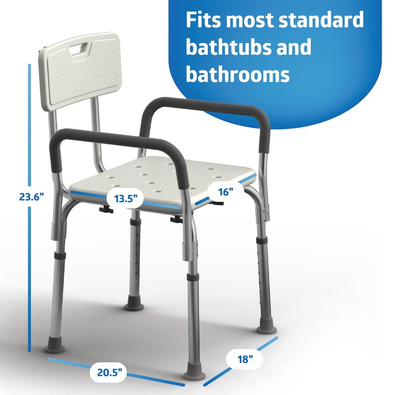 Medline Shower Chair with Backrest and Padded Armrests - 350