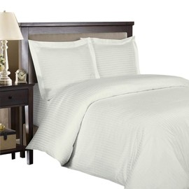 Royal Hotel Stripe Ivory 3pc Full/Queen Comforter Cover (Duvet Cover Set) 100-Percent Cotton, 500-Thread-Count, Sateen Striped