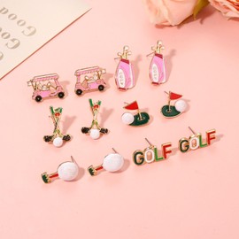 PHALIN 6/9 Pairs Golf Earrings for Women Golf Ball Bag Cart Dangle Earrings Enamel Golf Tee Club Stud Earrings Putting Green Earrings Sport Game Day Earrings Golf Jewelry Accessories Outfits Gifts,