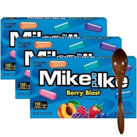 Mike and Ike Chewy Candy – 3 Pack of Movie Theater Boxes (4.25 OZ Each) + Candy Freezer Wooden Spoon – Perfect for Movie Nights & Sharing (Berry Blast) - Wooden Spoon