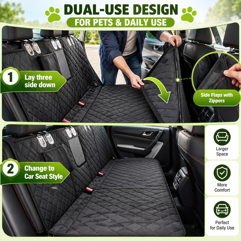 Dog Car Seat Cover for Back Seat – Waterproof Polyester