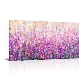 Derkymo Lavender Framed Artwork Abstract Flower Canvas Wall Art Blossom Flower Painting Botanical Rustic Artwork 24"x48"