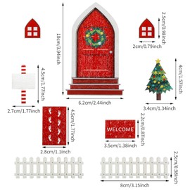 Civaner 9 Pieces Christmas Genius Fairy Door Decorations Kit Magic Red Door for Wall Wooden Enchanted Genius Miniature Xmas Tiny Miniature Decor Home Mini Tale Garden Craft Accessories