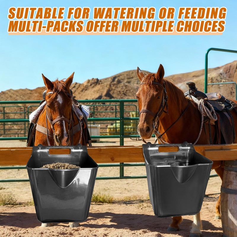 MIYABALA Horse Feed Bucket,15 Quart Plastic Hook Over Horse Feeder