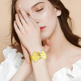 MisFun Damen Armreif Gold Personalisierte Blumenarmbänder Strand Urlaubsschmuck Nische Offene Armbänder Accessoires Stapelbarer Schmuck für das Handgelenk Schlichtes Manschettenarmband