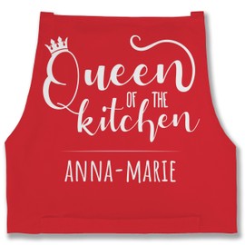 Geschenk mit Namen personalisiert by Shirtracer - Apron - Cooking Apron Women - Queen of the Kitchen with Name, 3 Red