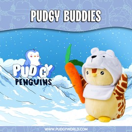 BANDAI Pudgy Penguins Plush Buddy with Carrot Toy From Pudgy World| 20cm Plush Buddy with Carrow Soft Toy | Super Soft And Cuddly Pudgy Penguins Toys | Soft Toys For Fans Of Cute Things