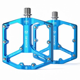 GEWAGE Road Bike Mountain Bike Pedals - 3 Bearing Bicycle Pedals - CNC Machined 9/16" Flat Pedals with Removable Anti-Slip Nails (Blue)
