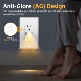 USB Outlet with Night Light,15 Amp Wall Outlets with Nightlight, 5V 4.8A Tamper-Resistant Electrical Receptacle with Type A & Type C Ports, Wallplate Included, ETL Listed(Warm White LED, 1-Pack)