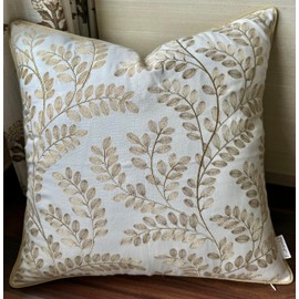 Rudransha Embroidered Raman Leaves Decorative Square Accent Throw Pillowcase - Decor for Bedroom, Sofa, Chair, Patio, Car, Balcony, Bench, Porch, Living Room, Office - 20x20 Inches, Ivory-Beige