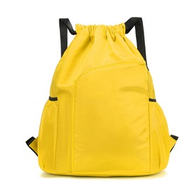Waterproof Drawstring Backpack, Sports Gym Bag with Mesh Pockets, 35 x 30 x 15 cm, Adjustable Straps, Turquoise (yellow)
