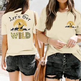 Migxsaf Animal Kingdom Shirt Zoo Magic Kingdom Shirts for Women Lets Get Wild Safari Vintage Graphic Tees Cute Vacation Tops(Apricot,M)