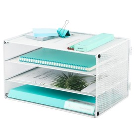 EASEPRES Paper Organizer Tray, 3 Tier Mesh Desk File Organizer Letter Sorter Holder for Home Office, White