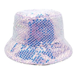 Generisch Sequin Bucket Hat for Women Men Glitter Sequin Stripe Bucket Hat Reversible Unisex Sun Hat for Beach Outdoor Swimming Cap Girls Long Hair Waterproof, purple, M