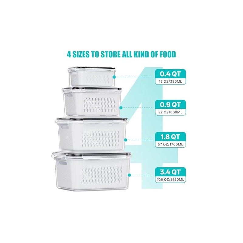 HOMETALL 4 Pack Fruit and Vegetable Storage Containers
