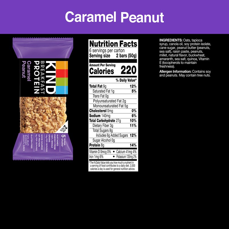 KIND Breakfast Protein Bars, Caramel Peanut, Healthy Snacks, Gluten Free,