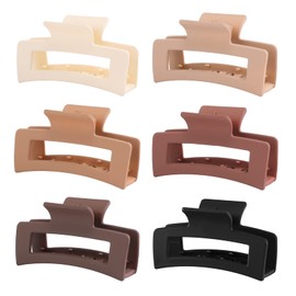 6 Pack Square Claw Clips for Women Girls, 3.5" Medium Non-slip Rectangular Matte Claws Strong Jumbo Hair Styling Accessories for Thin Hair, Warm