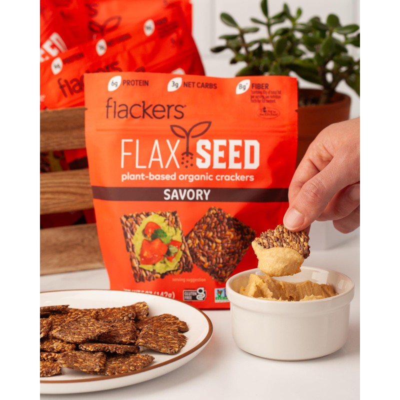 Flackers Organic Savory Flaxseed Crackers, 5 Ounce 4-Pack, Gluten Free,