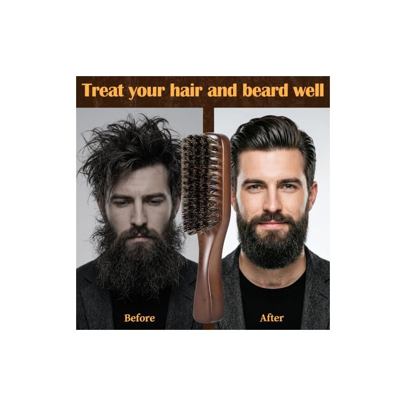 GAINWELL Small Boar Bristle Beard & Hair Brush for Men,