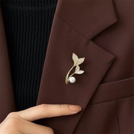 Golden Plated Mermaid Tail Brooch Pin for Women Girls Cubic Zirconia Faux Pearl Double Fish Tails Pins Clip Lapel Shawl Sweater Scarves Jackets Dress Suit Brooches Pins Fashion Jewelry Gifts Clothes Accessories