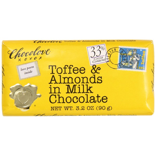 Chocolove Toffee and Almonds in Milk Chocolate, 3.2 Ounce (Pack of 12)