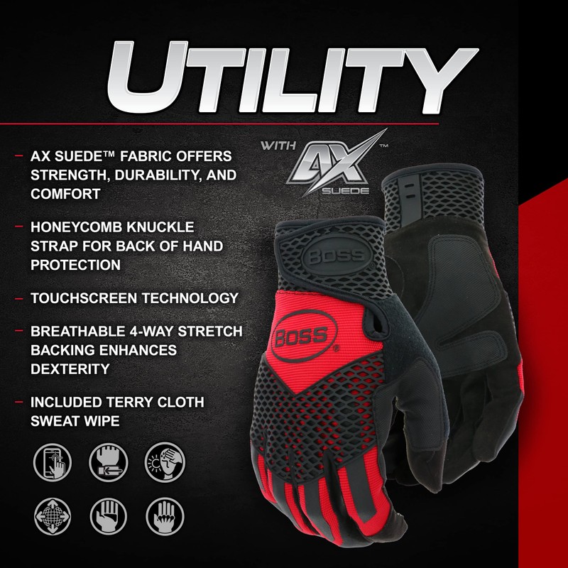 Boss Men's Extra Protection High Performance Work Glove, Reinforced Palm