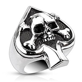 Autiga Ace of Spades Skull Ring Men Women Stainless Steel Biker Gothic Skat, Stainless Steel