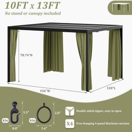 Kimunuk Gazebo Universal Replacement Privacy Curtain,10'×13' Gazebo Outdoor Waterproof Curtains, 4-Panels Sidewall Curtains with Double Zipper for Patio Canopy, Garden and Backyard (Curtain Only)