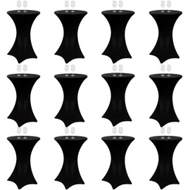 32 x 43 Inches Highboy Spandex Cocktail Table Cover, Round Cocktail Tablecloth Stretch Fitted Tablecloth for Round Bottom Table Bar Pub Wedding Party Banquet Birthday Supplies (Black, 12 Pieces)