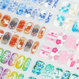 Sun&Beam Nails Full Nail Wraps Art Stickers Nail Polish Strips Self-Adhesive with Design for Women Girls DIY Nail Decals 6 Sheets (#8-Summer)