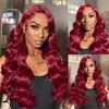 22inch 99j Burgundy Lace Front Wigs Human Hair Pre Plucked