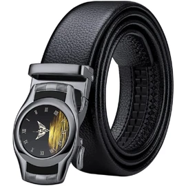 VANNANBA Cinturones de diseño para hombre, de piel auténtica con hebilla automática, regalo para hombres, Negro, 42"-45" Waist Adjustable