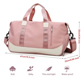 Keyck Sports Bag for Men and Women Large 40L with Shoe Compartment and Wet Compartment, Travel Bag, Foldable, Fashionable, Waterproof, Lightweight, Yoga, Gym, Swimming Bag, Beach, Holiday, School, Sports Bag, pink, 47x22x25 CM