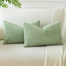 JOTOM Set of 2 Soft Corduroy Striped Cushion Covers 30x50 cm Boho Decorative Throw Pillow Covers Lumbar Cushion Case Couch Home Decor Pillowcases for Sofa Bedroom 12x20 Inch (Sage Green)