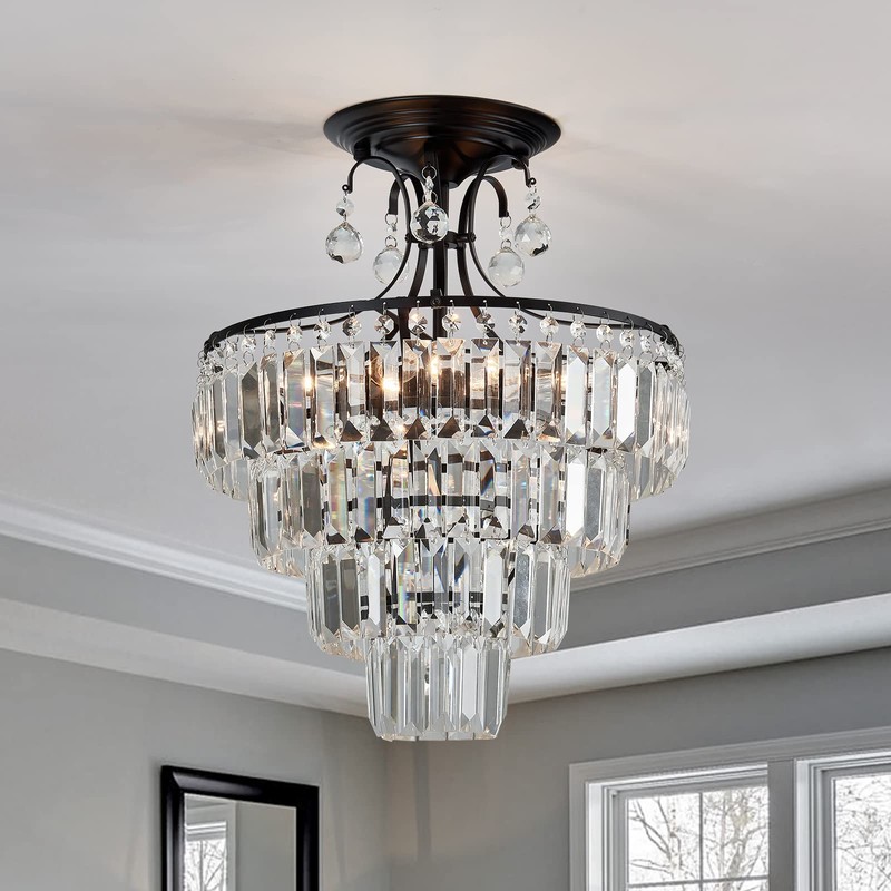 CVKASH 5 -Lights Crystal Round Chandelier Antique Modern Black Semi