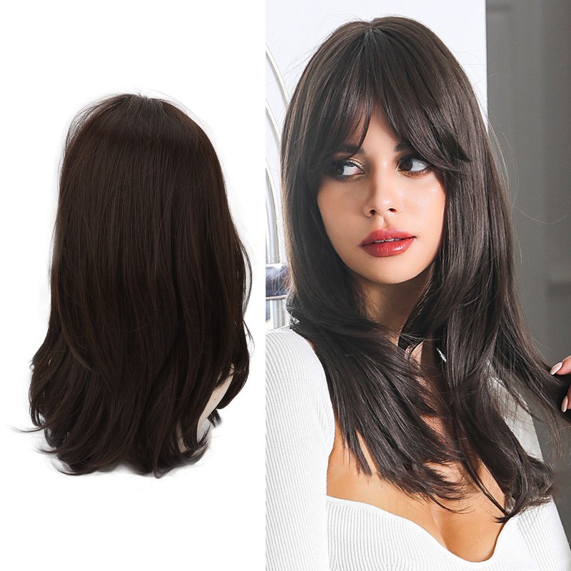 Women Synthetic Wig Long Straight Black Wigs Elastic Hair Wig