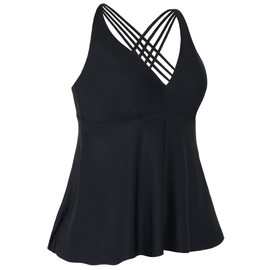 Firpearl Women's Tankini Swimsuits Cross Back Flowy Swim Tops Modest Swimwear US10 Black
