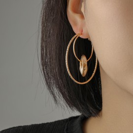 Inilbran Boho Circle Hoop Earrings Large Hoop Earrings Gold Double Circle Round Hoop Earrings Vintage Exaggerated Circle Statement Earrings Jewellery for Women and Girls, Zinc, No Gemstone